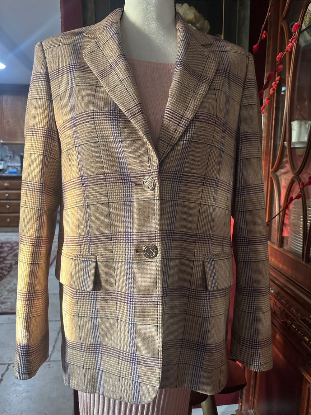 Maje Prince of Wales Checked pattern  Blazer Jacket in Beige